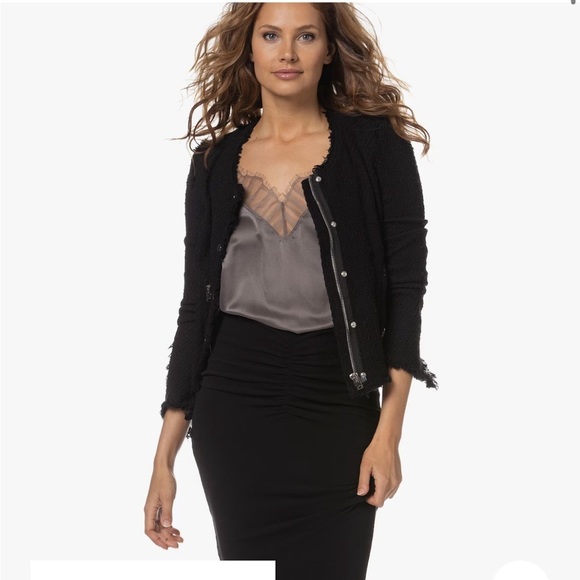 IRO Paris Agnette Black Boucle Jacket Button Down collarless Sz 40 US 8 - Picture 14 of 14